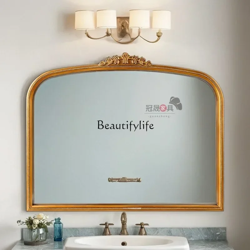 

02ls 18European retro bathroom mirror wall-mounted toilet washstand arched mirror