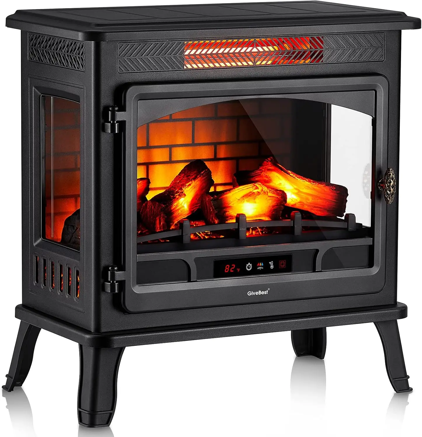 Electric Fireplace Infrared Heater 3D Freestanding Fireplace Stove Heater with Remote Control, Timer, Adjustable Flame Effect