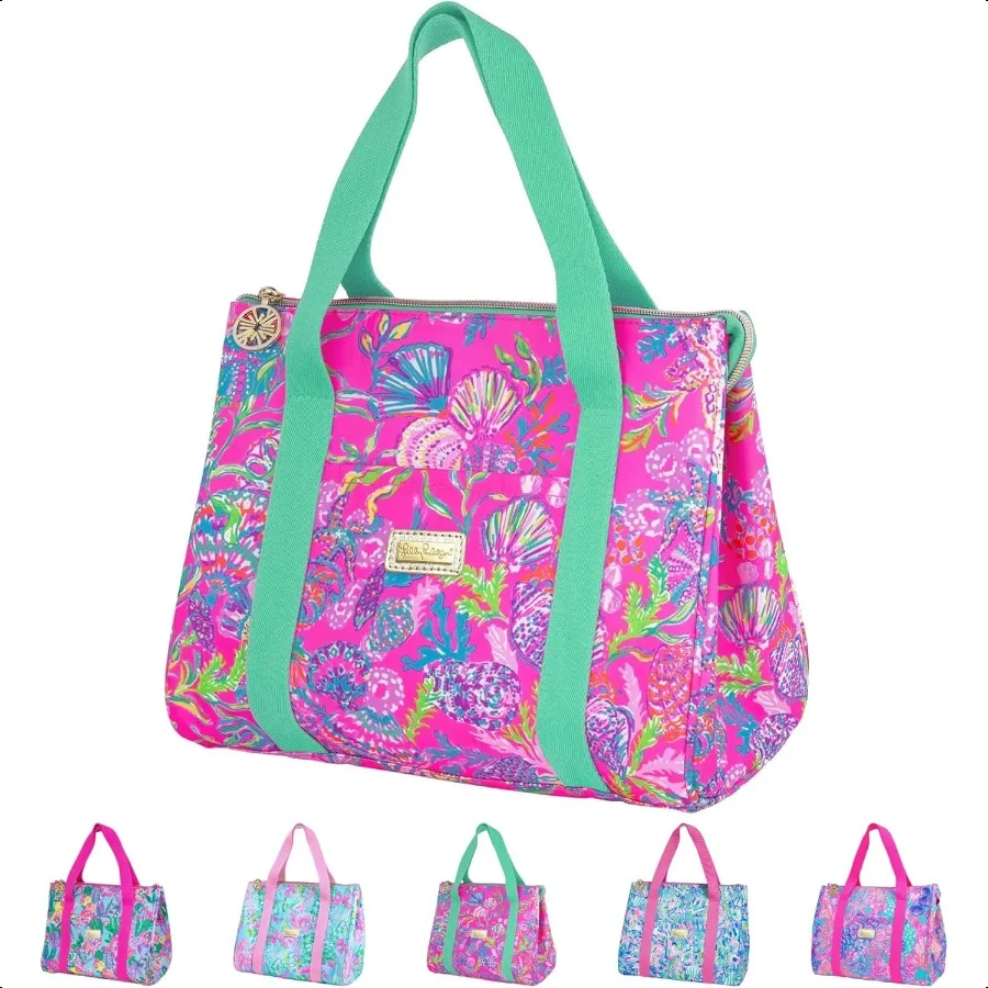 

Cute Lunch Bag for Women Large Capacity Insulated Tote Bag Pink Mini Cooler with Storage Pocket and Shoulder Straps Shell Me S