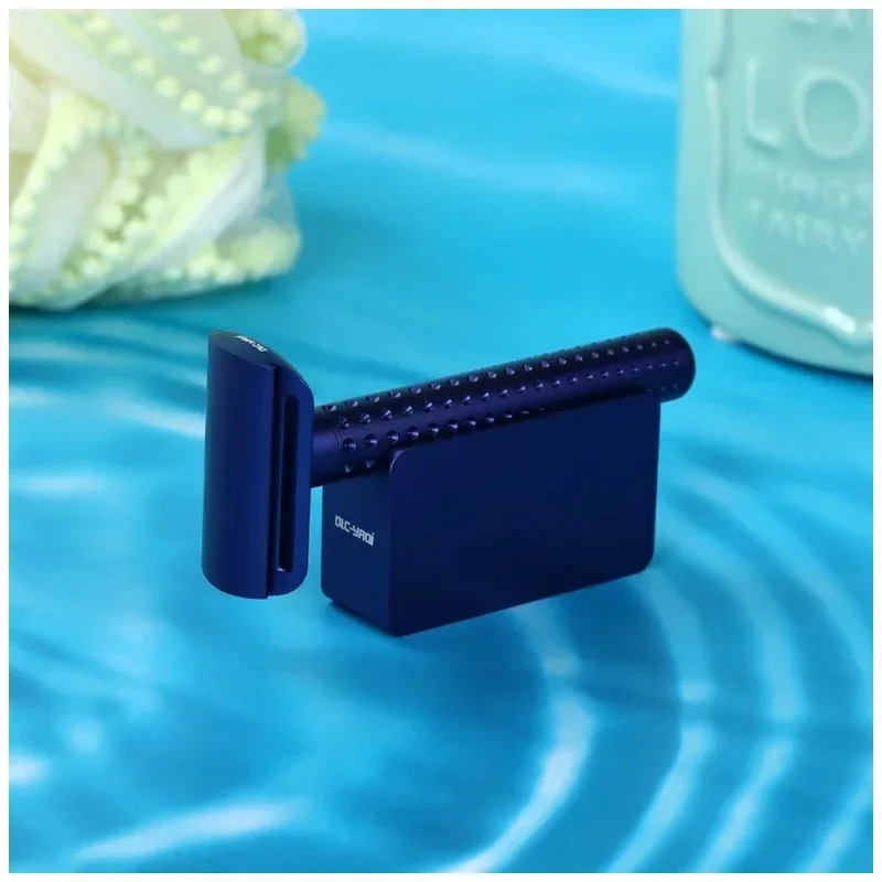 Dark Blue Color Aluminum Men Safety Razor And Holder Collectibles Gift Boyfriend Sputnik Yaqi Mens Grooming Tools
