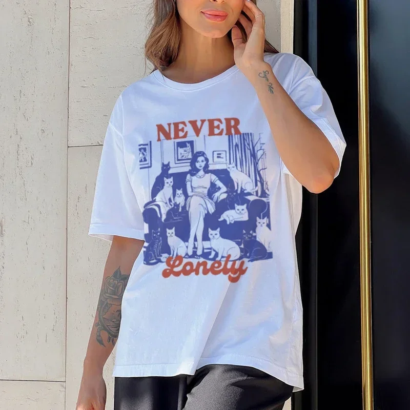 

Street Wear Sports T-Shirts for Women Cute Funny Cat Mom Shirt Loose Short Sleeve Training Graphic Tees Breathable Female Tops