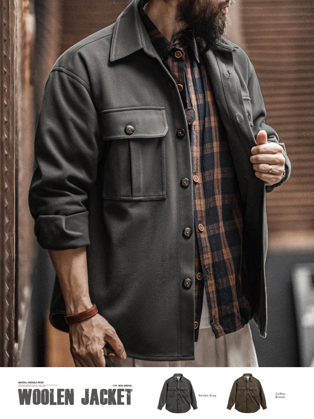 

Мужская шерстяная куртка свободного кроя Maden, винтажная американская осенняя верхняя одежда, тяжелое трикотажное пальто «Звездная ночь»