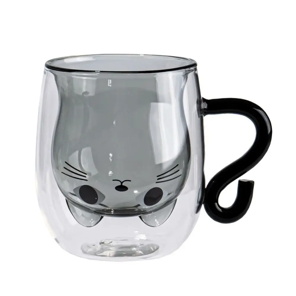 Insulated Glass Coffee Mugs Double-Walled Cartoon Cat Espresso Coffee Cups Heat Resistant Drinkware Water Cups Summer