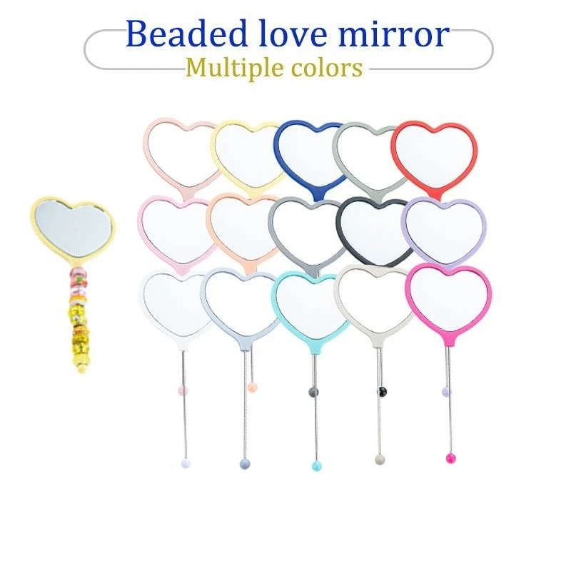 

10 шт., цветное зеркало с ручкой из бисера «сделай сам», портативное и прочное одностороннее косметическое зеркало, пластиковое зеркало для макияжа с бисером