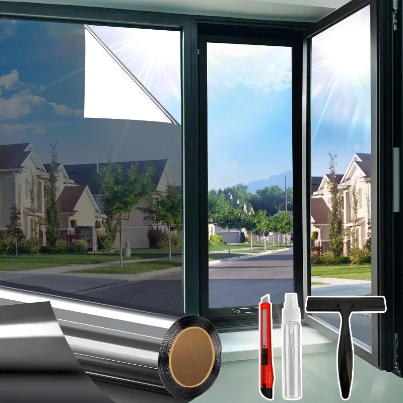 

One Way Window Privacy Film See Out Not in, Window Tint for Home, Reflective Mirror Glass Windows Coverings Sun Heat UV Blocking