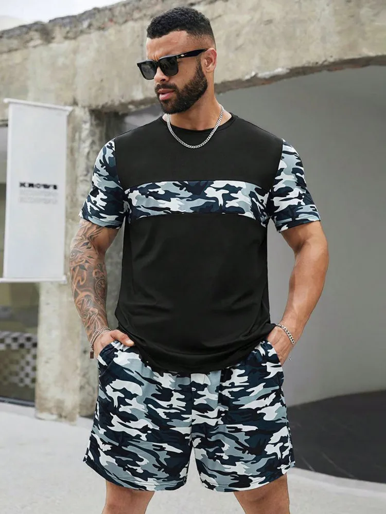 

New Summer Vacation Leisure Daily 3D Men's Sports Wear Large Round Neck Short sleeved T-shirt Shorts Set Casual Street Clothing