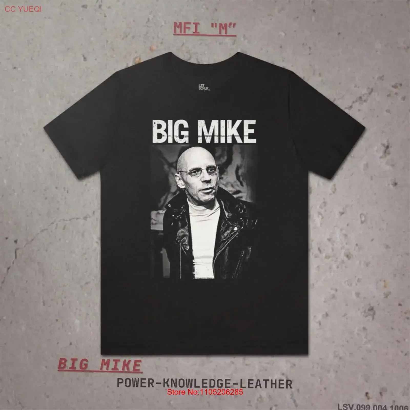 BIG MIKE Power Knowledge Leather Foucault Biker Philosopher T Shirt French Philosophy Alternative Academic Streetwear vintage