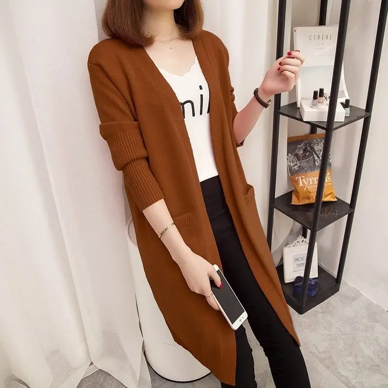 

Women's Winter Fashion Simplicity Solid Color V-neck Long Sleeve Sweater Coat Women Clothes Casual Elegant Temperament Long Top