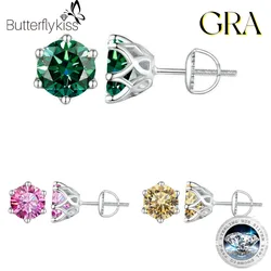 Butterflykiss Classic Six-Claw D Color 0.5-2CT Moissanite Screws Back Earrings For Women Gift S925 Sterling Silver Fine Jewelry