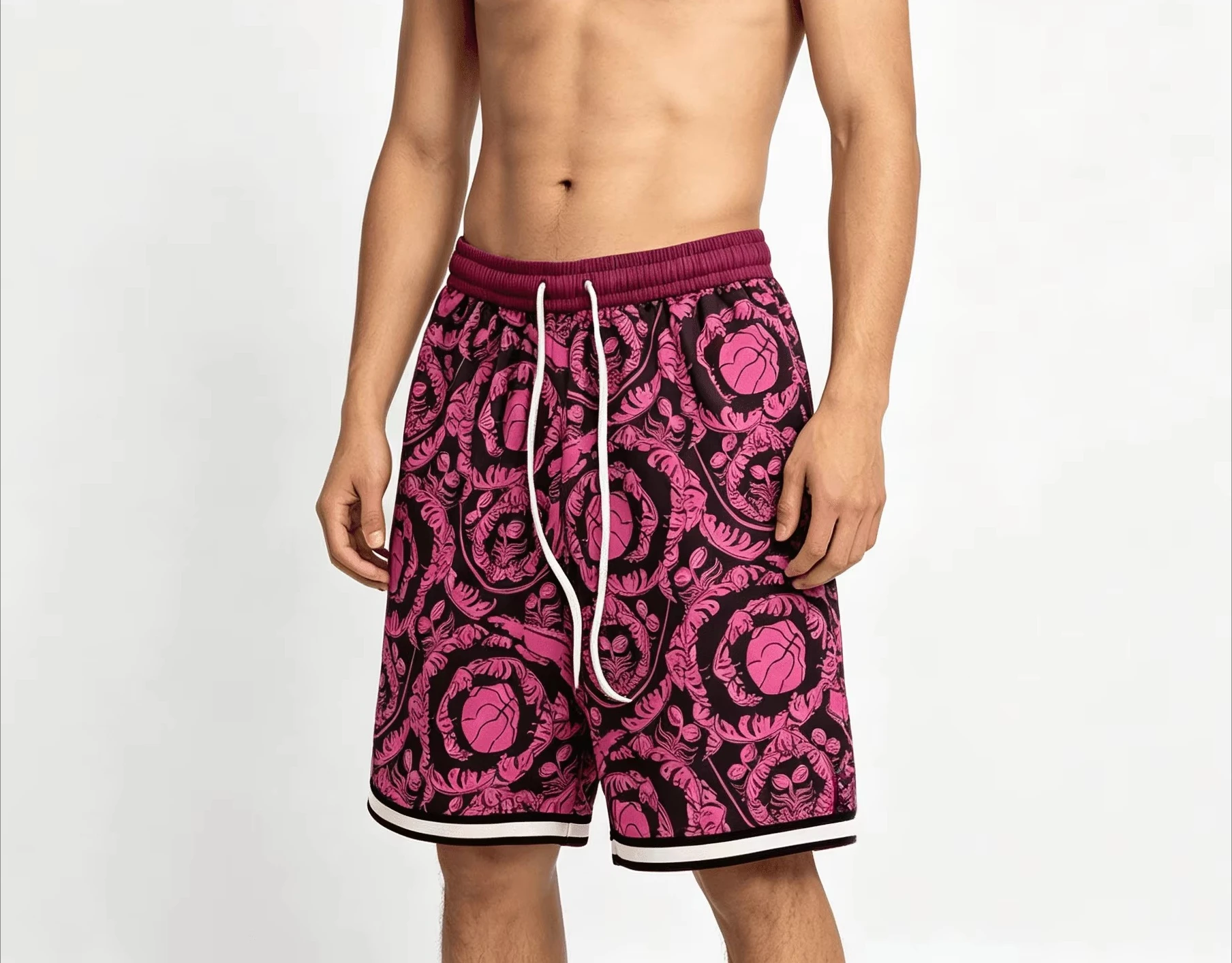 Fashion Baroque Stripes Patterned Printed Basketball Short Pants Breathable Loose Training Shorts Summer Streetwear Gym Wear