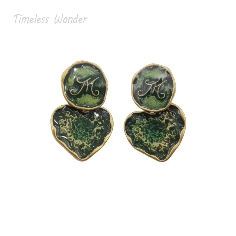 

Timeless Wonder Fancy Enamel Heart Stud Earrings for Women Designer Jewelry Runway Goth Korean Sweet Cute Gift Classy Japan 5022