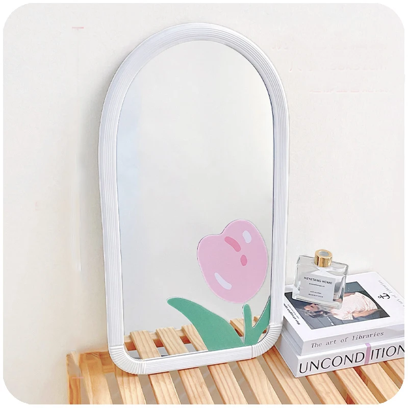 Makeup Mirror Nordic Metal Frame Girls Modern Aesthetic Bathroom Design Cute Standing Dressing Mirror Miroir Mural Bedroom Decor