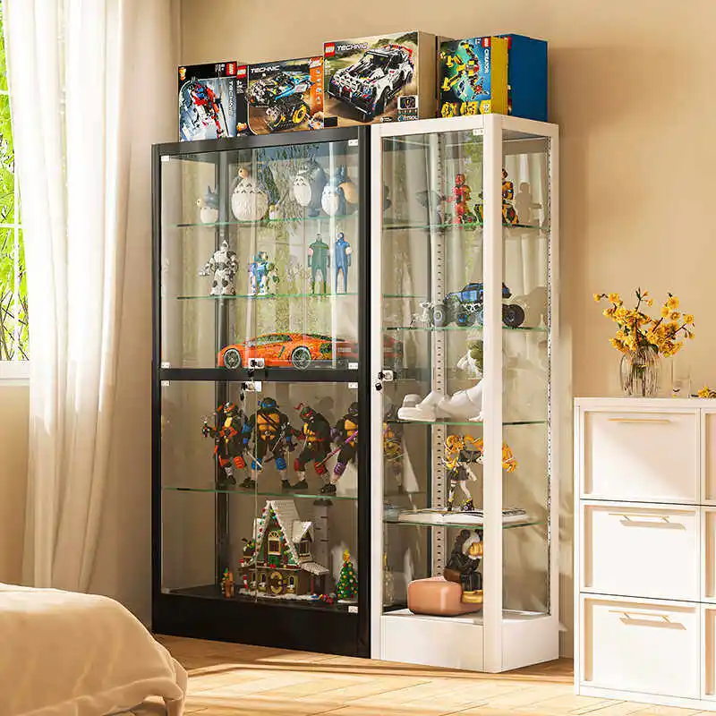 Figure display cabinet with lamp glass cabinet toy model building block display cabinet household display rack dustproof transpa