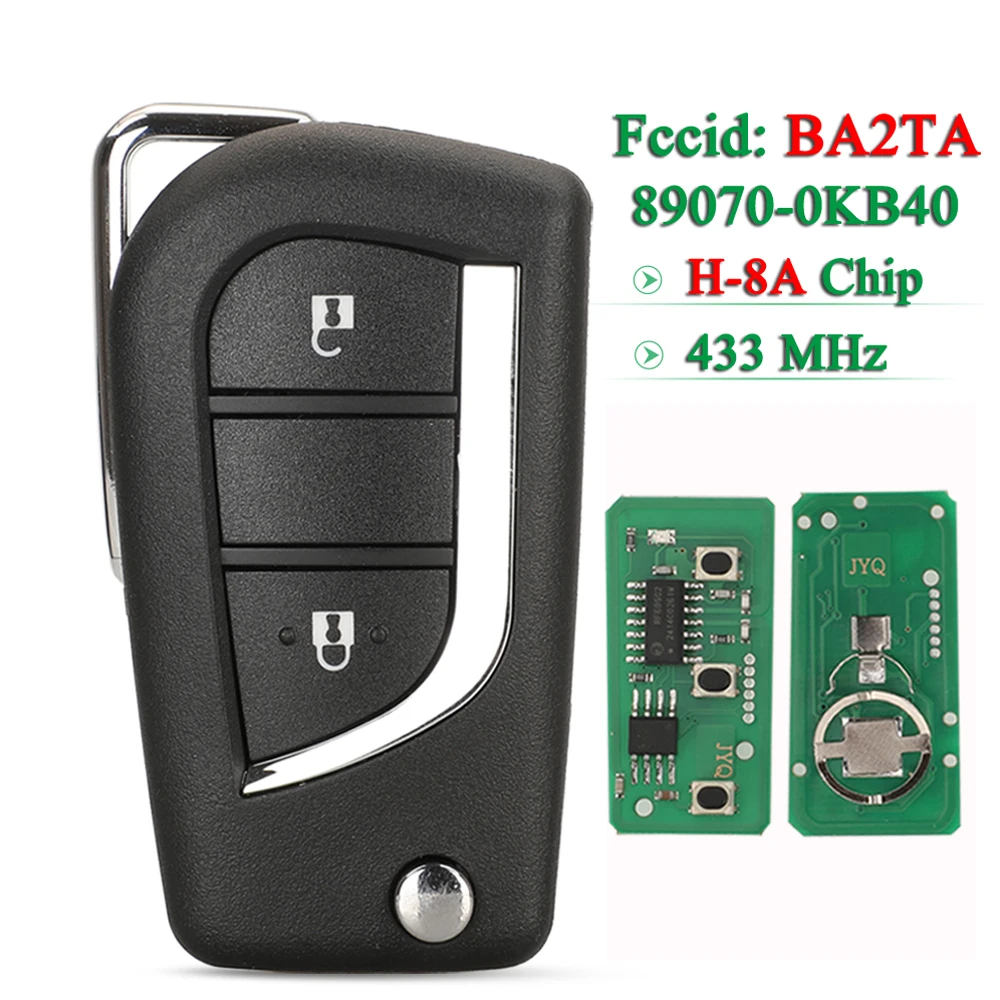 

jingyuqin 2 Buttons Flip Remote Car Key 433MHz 8A Chip For Toyota hilux 2015 2020 Fob FCC ID: BA2TA P/N: 89070-0KB40