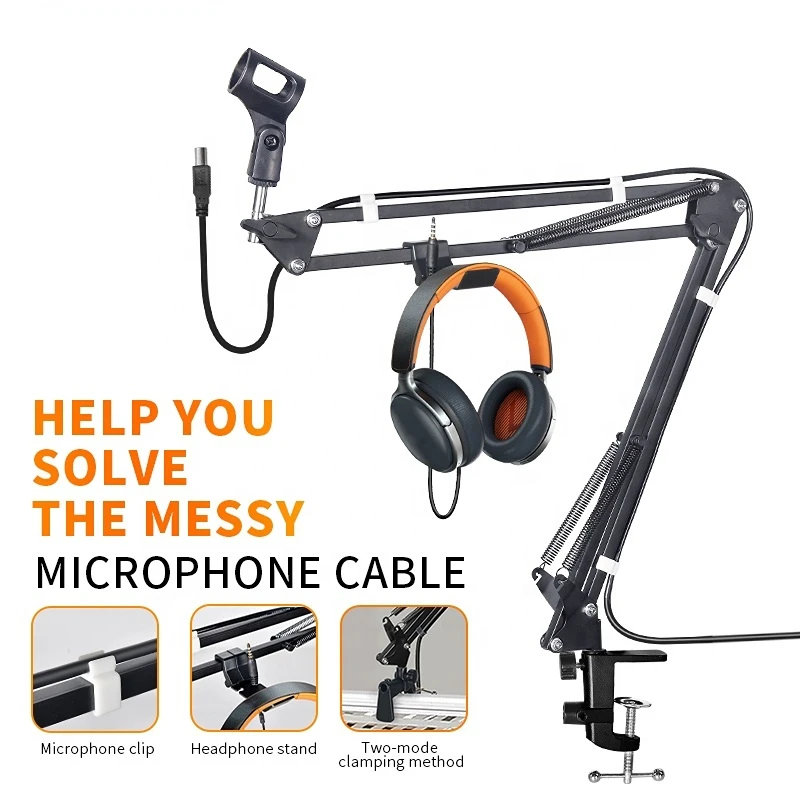 Professional Broadcast Studio Adjustable Desktop Microphone Suspension Scissor Arm Stand with Mic Clip NB-35