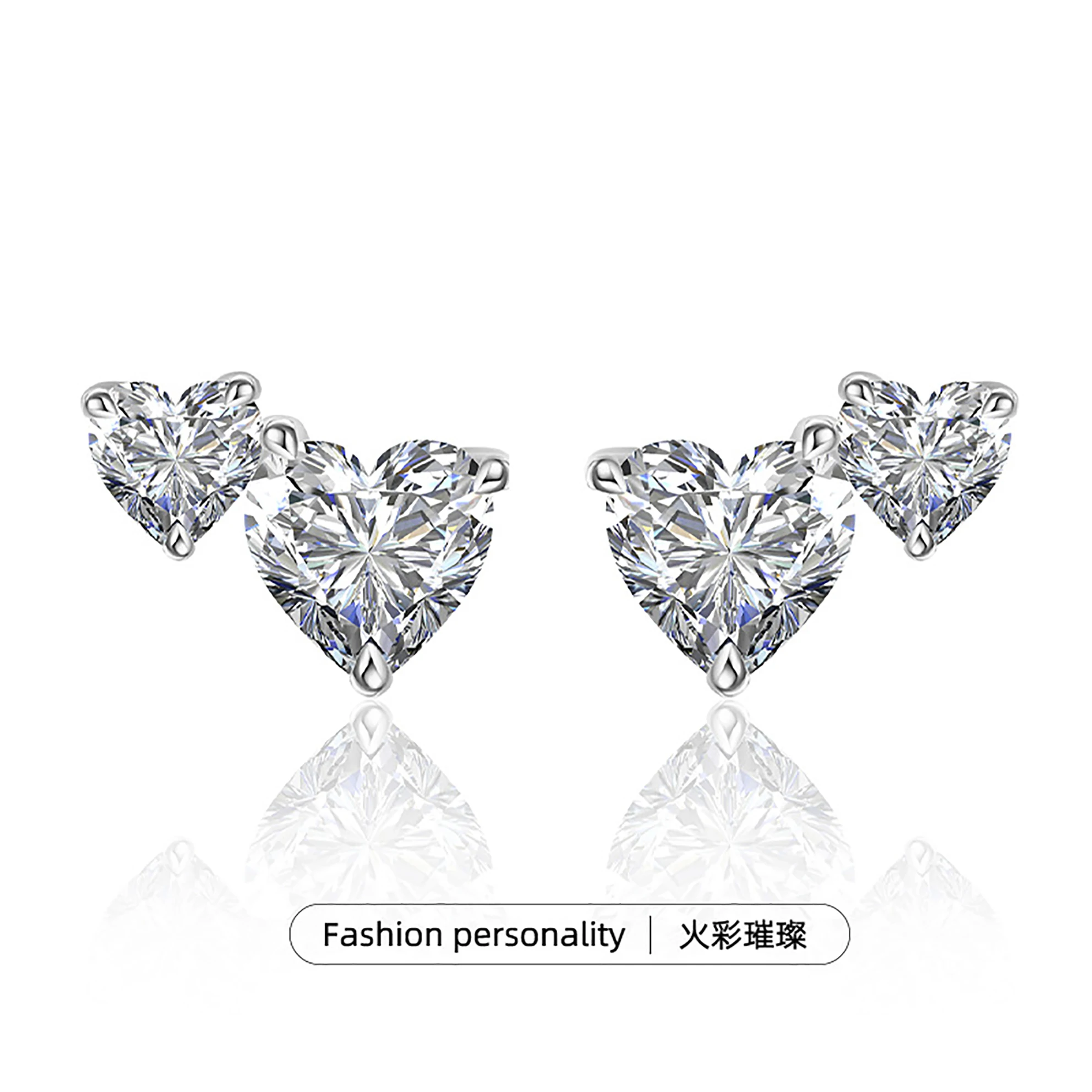 

Pure silver women's sapphire double heart-shaped stone stud earrings - luxurious and sweet, ideal for daily wear. LME0072