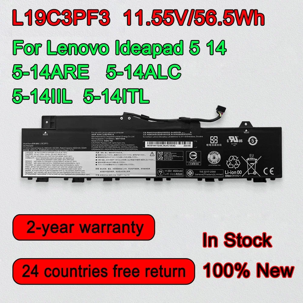 

New L19C3PF3 Laptop Battery For Lenovo Ideapad 5-14ARE 5-14IIL 5-14ALC 5-14ITL L19M3PF3 L19M3PF4 L19L3PF7 11.55V 56.5Wh 4965mAh