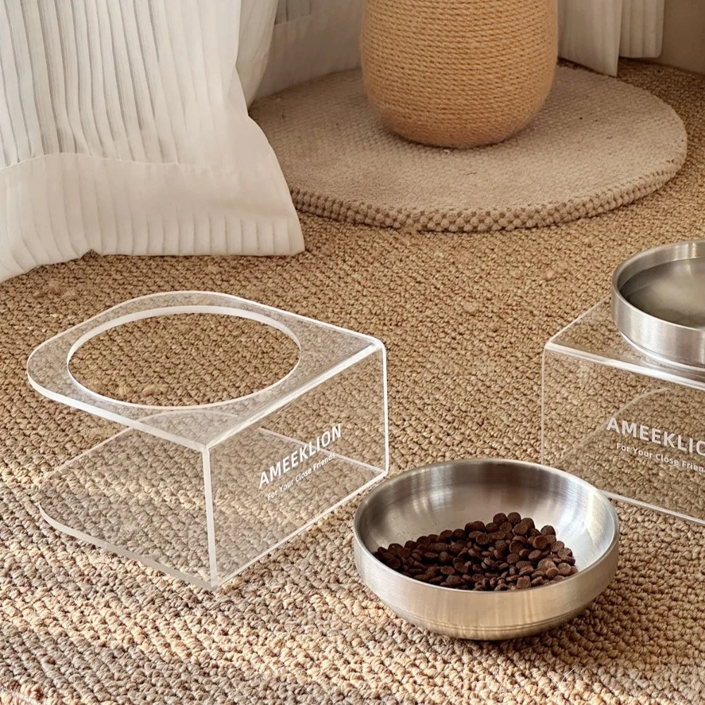 

Large Diameter Elevated Pet Bowl Cervical Protection Acrylic Frame Pet Food Bowl Non-Slip High Legs Dog Bowl Multi-Pet Household