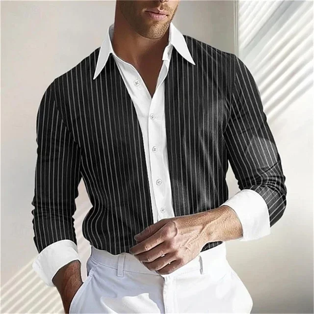 Striped Men's Shirt Spring Summer Long Sleeve Shirt Soft and Comfortable Men's Clothing Daily Wear Line Oversized Shirt