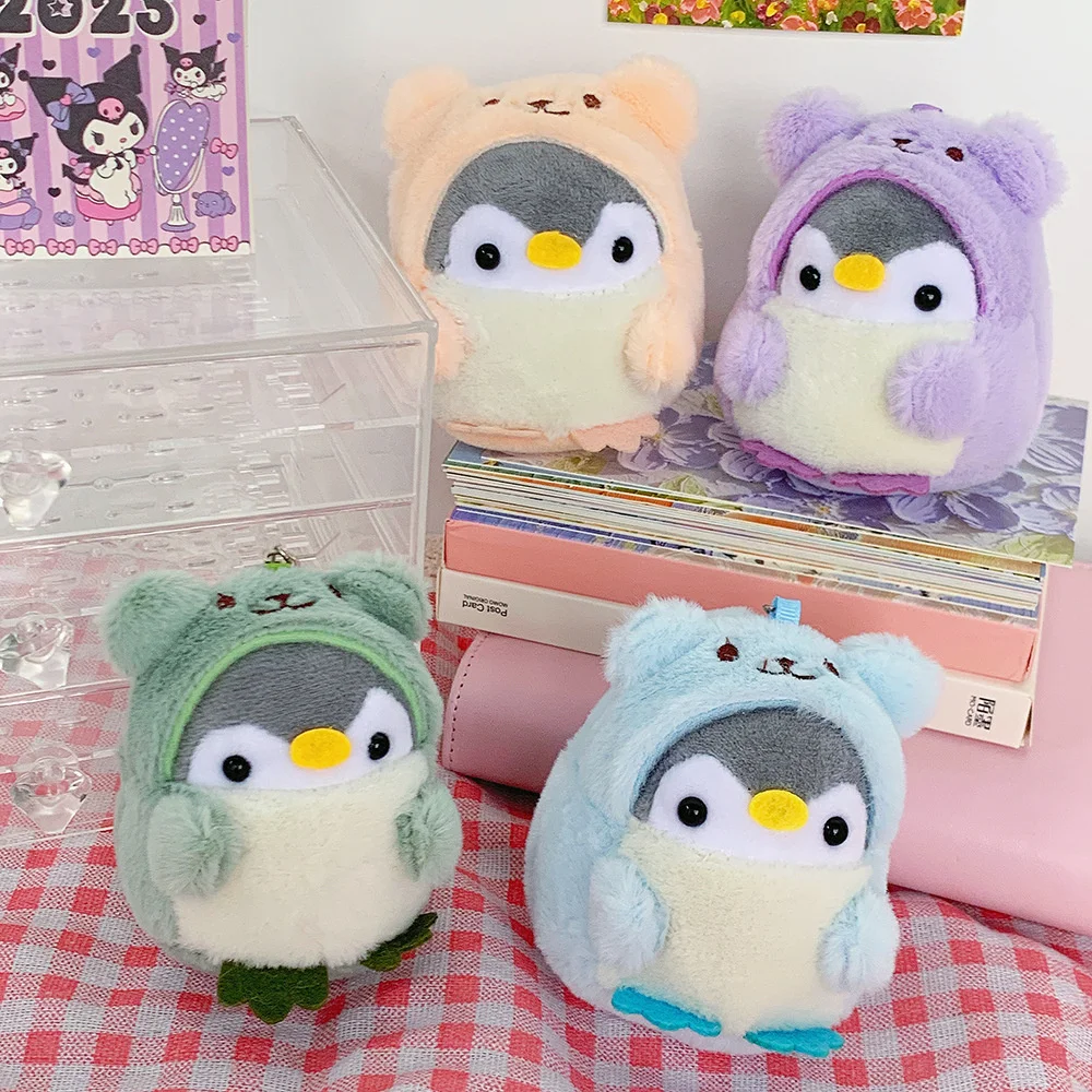 Pinguim Plush Ornaments Keychain, Urso, Lagarta, Decoração de saco, Boneca fofa, Pequeno presente