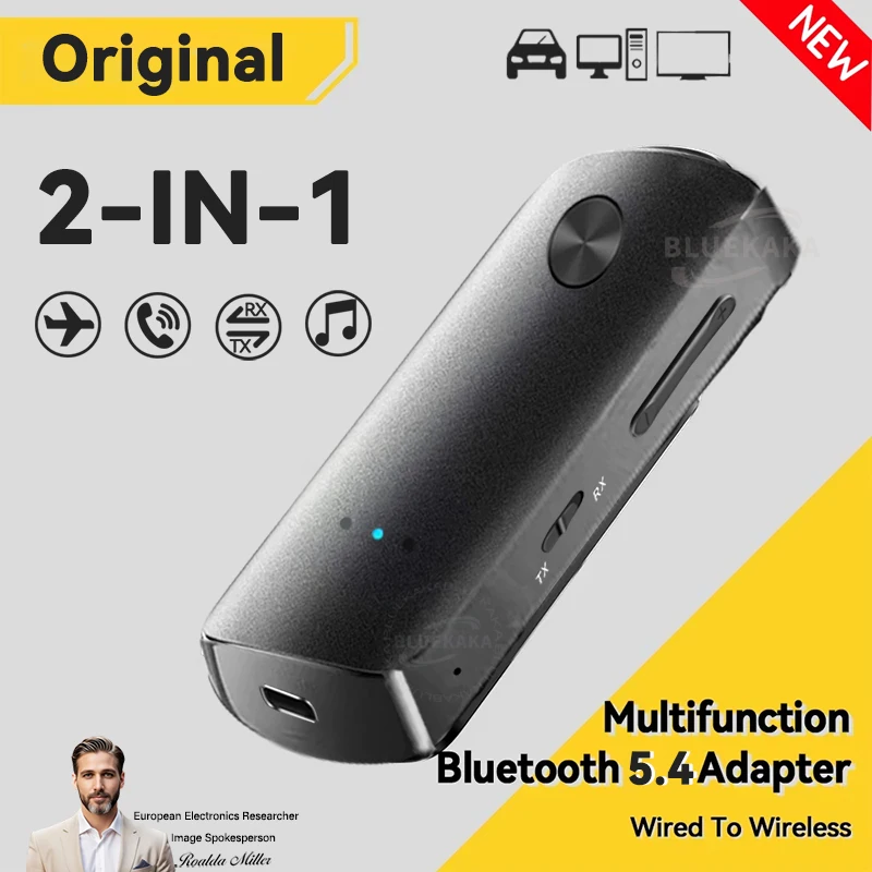 Adaptateur audio sans fil Bluetooth 5.4 2 en 1, type C, 3,5 mm, récepteur et émetteur auxiliaire, musique stéréo HiFi avec micro, pour voiture, avion, TV, PC, haut-parleurs, téléphones, tablettes, ordinateurs portables