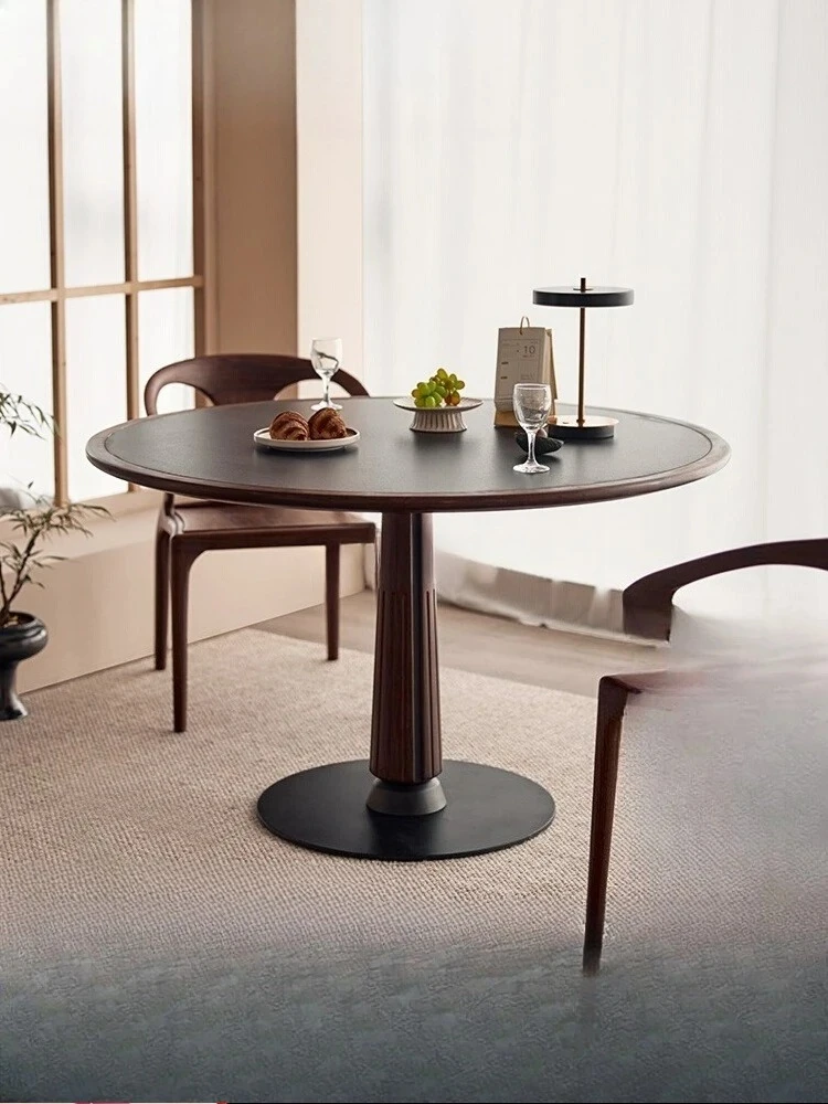 

Black walnut rock slab dining table small apartment light luxury table retro home