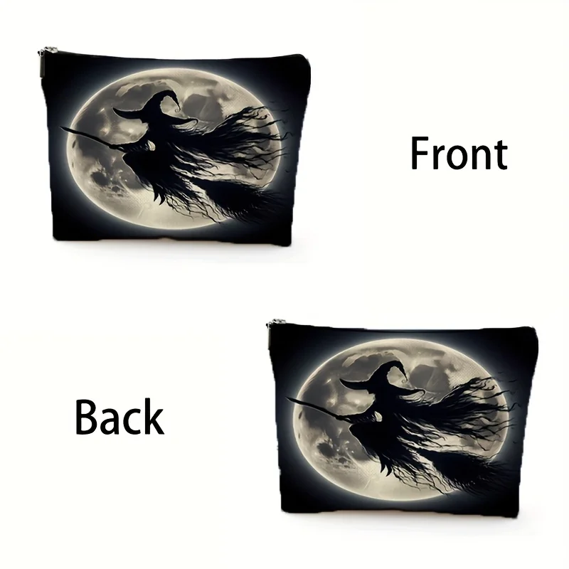 A Halloween witch broom makeup bag - cute multifunctional zip pouch, jewelry storage bag