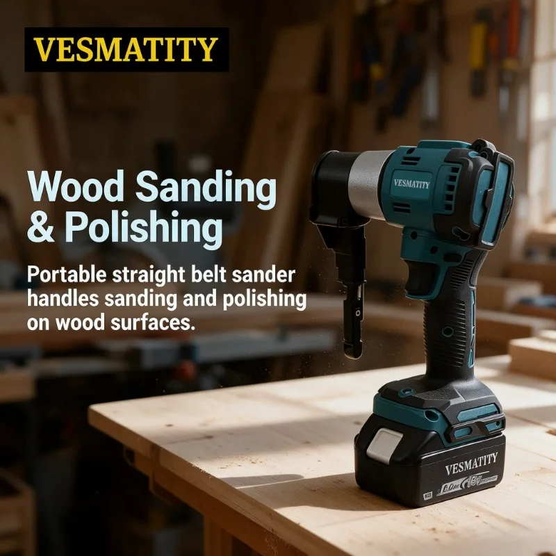 Portable Belt Sander Straight Sanding Machine Multifunctional Metal Wood Polishing Derusting Power Tool for 18V-20V Battery