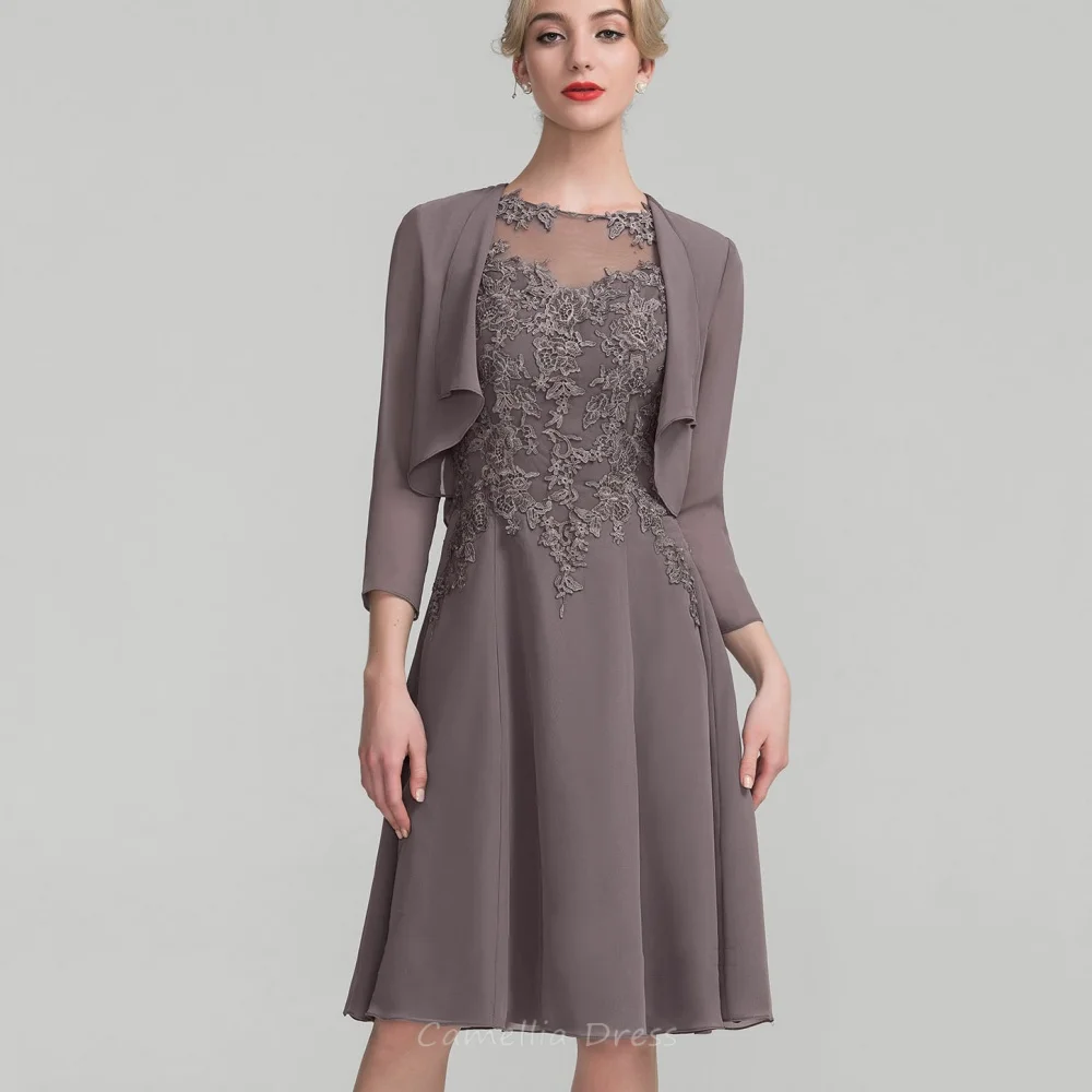 

Customized Mother of the Bride Dress Vintage Guest Gown A Line Applique Cap Sleeve Knee Evening robe mother of bride dresses