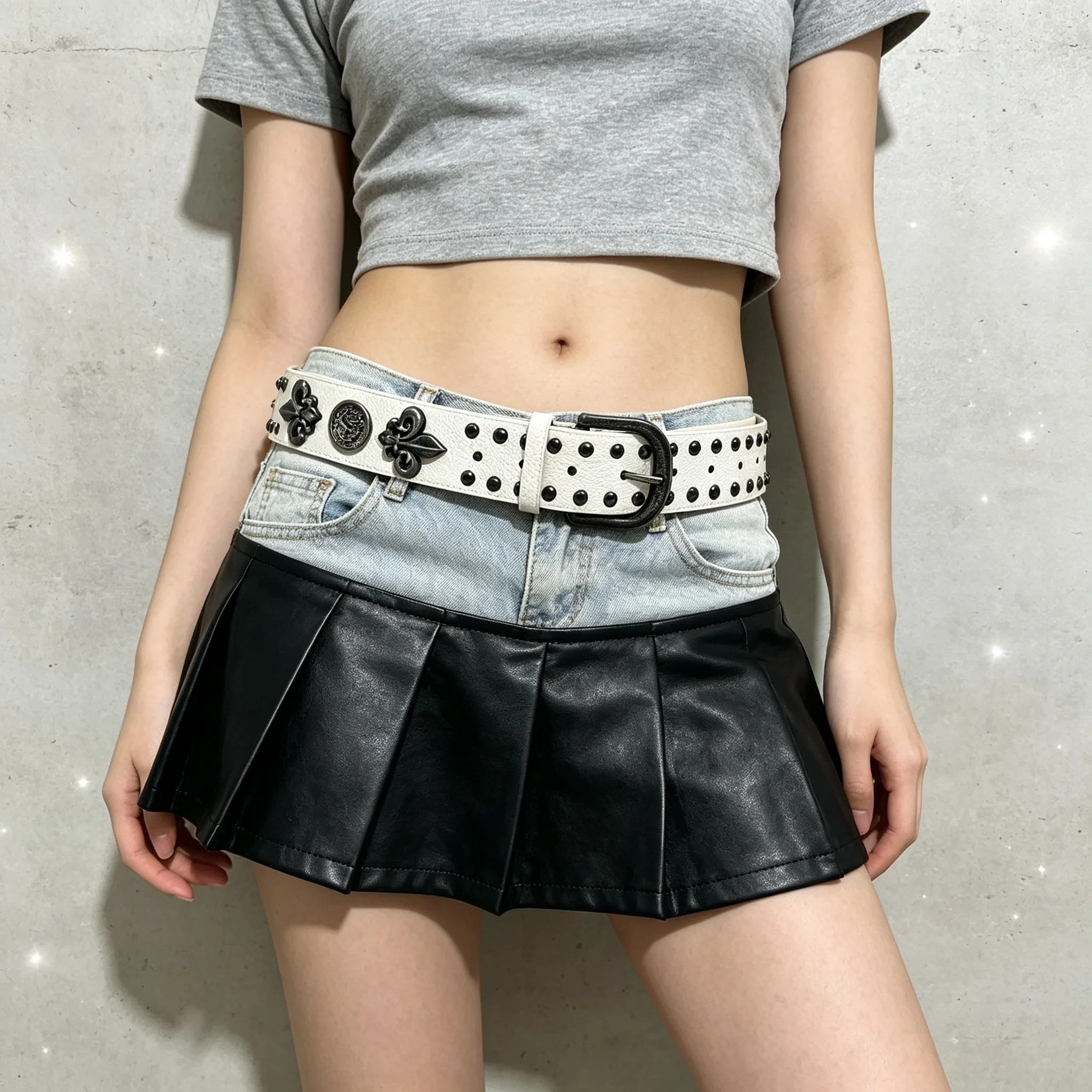 1 piece of women's belt with rivets inlaid with Y2K punk hip-hop studs, paired with jeans, fashionable and versatile for daily