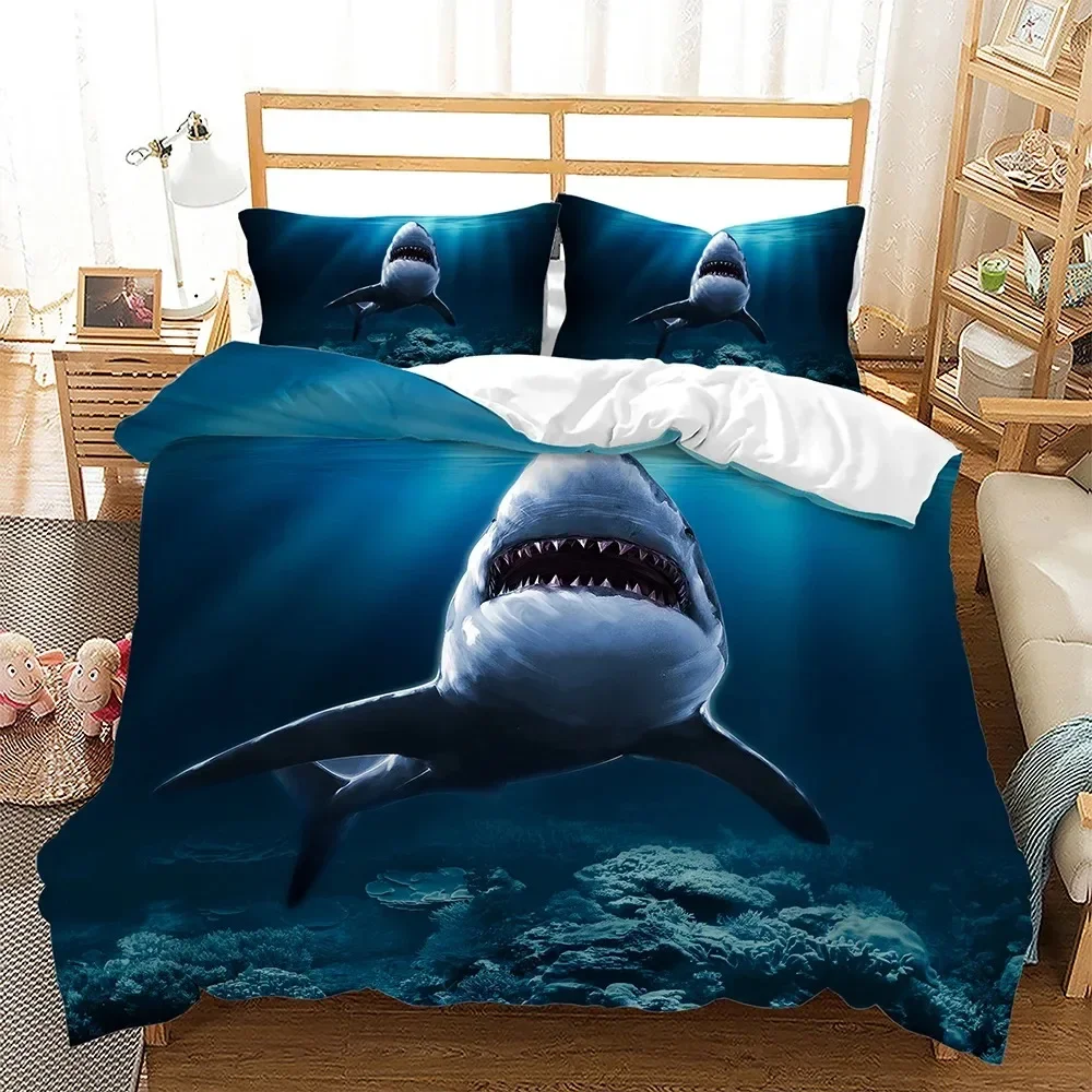 

Shark Dolphin Fish Marine Life Comfortable Duvet Quilt Cover Pillowcase Bedding Set Children Bedroom Decoration Home Textile