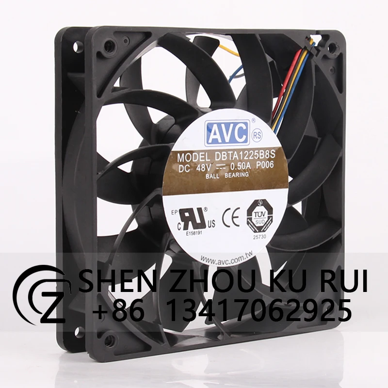 พัดลม Dual Ball Bearing สําหรับ AVC DBTA1225B8S 120*120*25 มม.12025 12 ซม.48V 0.5A การไหลของอากาศขนาดใหญ่ PWM ควบคุมความเร็วพัดลมระบายความร้อน