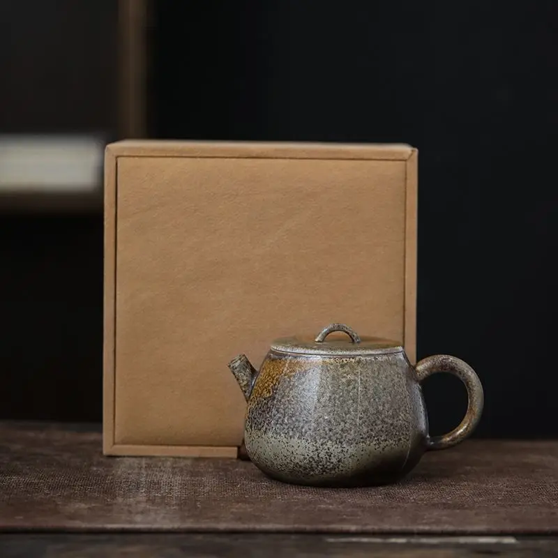 Su's Ceramic Pot Hand-Shaped Kung Fu Tea Set Crackle Glaze Pot With Natural Wood-Fired Marks Unique Handmade Item