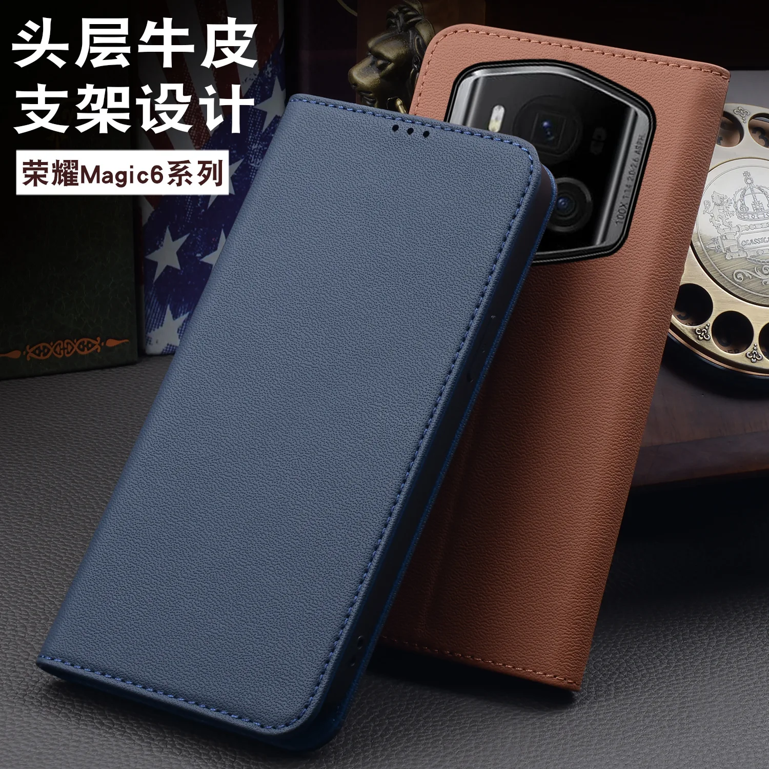 

Роскошные Флип-Чехлы Wobiloo из натуральной кожи для телефона Honor Magic 6 Rsr Ultimate, кожаный получехол для телефона, противоударный