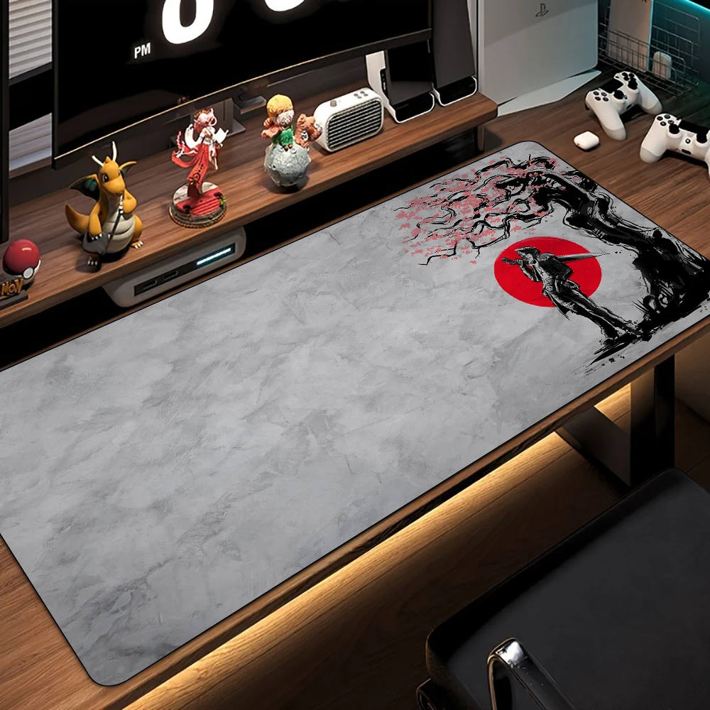 نغمات رمادية الساموراي موضوع لوحة ماوس الألعاب حصيرة مكتبية حصير الألعاب عدم الانزلاق المطاط مقاوم للماء ملحقات الكمبيوتر لوحة المفاتيح أنيمي ماوس الوسادات