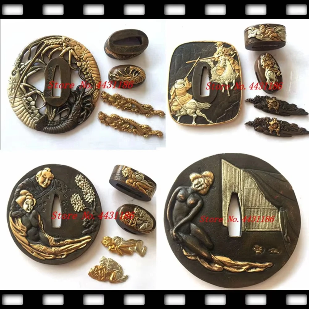 HOT SALE High Quality Handmade DIY Fittings Brass Japanese Samurai Sword Tsuba Kashira/Fuchi Menuki Katana Parts Set Accessory