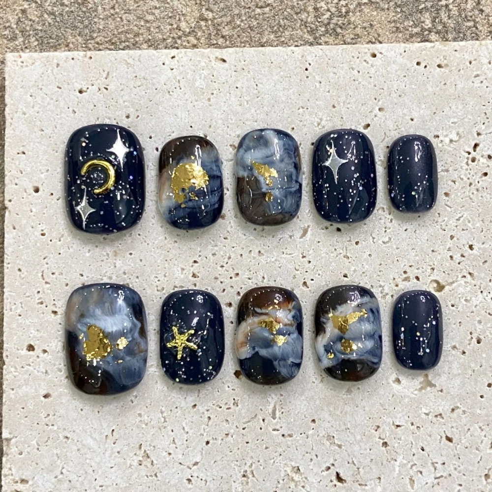 10 pièces fini à la main presse sur les ongles Art court carré rond ongles conseils paillettes diamant faux ongles ensembles violet jaune faux ongles