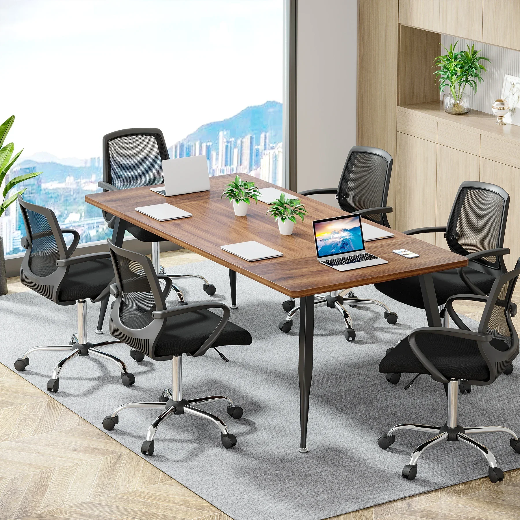 Tribesigns 6FT Conference Table, Rectangular Meeting Room Tables, Modern Industrial Seminar Table Boardroom Desk with Metal Legs