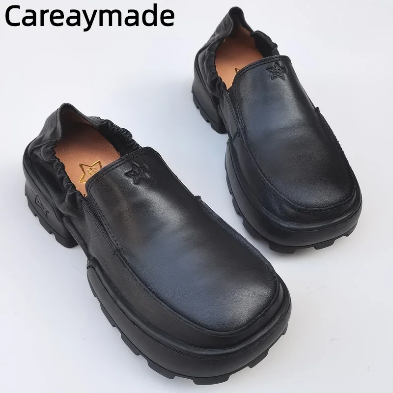 Careaymade-100% Genuine Leather thick soled muffin women's shoes,minority design, original single shoes sewn dad shoes size35-45