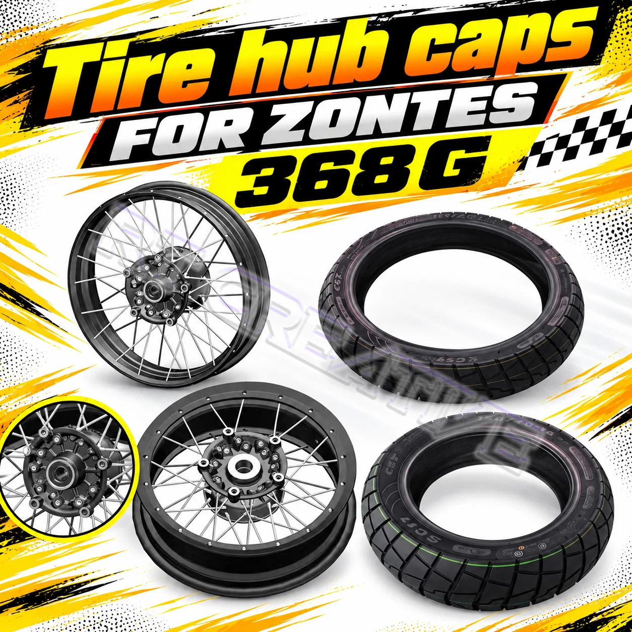 Motorbike 150/110/70-17 Semi-slick Vacuum Tire Front Rear Spoke Wheel Hub Compatible ZONTES 368G 2024 Wheel Parts