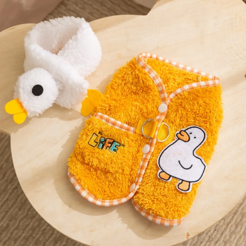 

Cartoon Bear Puppy Coat Scarf Set Cotton Warm Autumn Winter Puppy Clothes Double-faced Pile Comfortable Cat Clothing