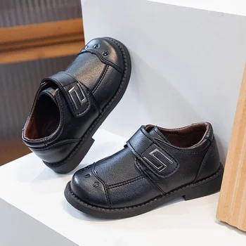 Chaussures Polyvalentes Noires en Cuir PU pour Garçon, Plates, à la Mode, pour Uniforme Sв, pour Enfant en Bas Âge, 256