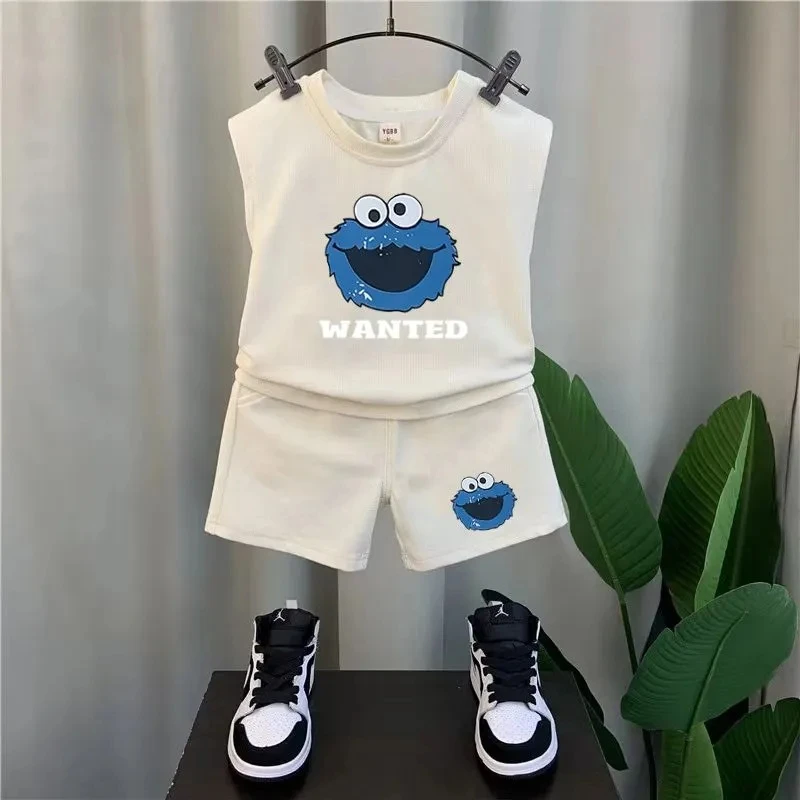 Boys Summer Vest Set 2023 New Fashionable Baby Clothes Children\'s Round Neck T-shirt Top Shorts Set Kids Outfits