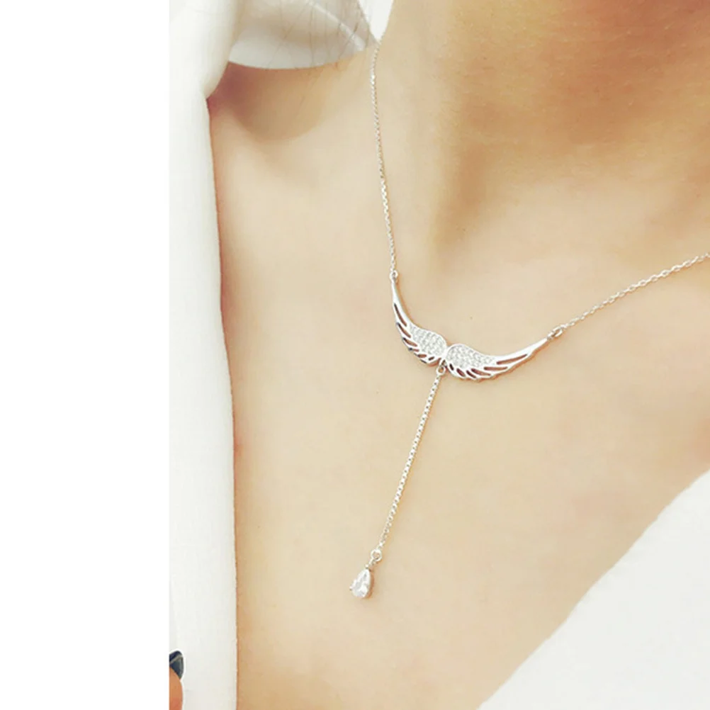 Collana con ala d'angelo in argento sterling 925 con zirconi per gioielli di moda da donna Accessori da spiaggia per feste da indossare ogni giorno