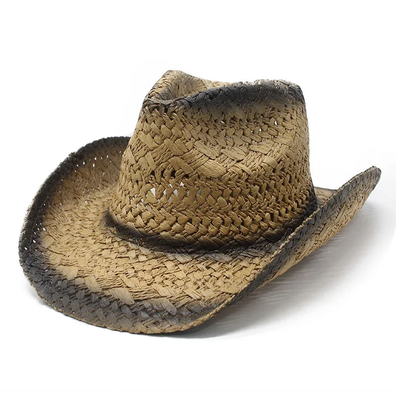 New Arrival Spray-painted Straw Hat Cross-border Summermatching Protective Sun Hat With Warped Edges Export Jazz Hat Beach Hat