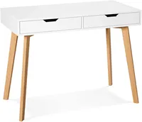 Homfa Desk Table Study Writing Table Durable For Computer For Studio Office Bedroom With 2 Drawers White 100 x 50 x 77 CM