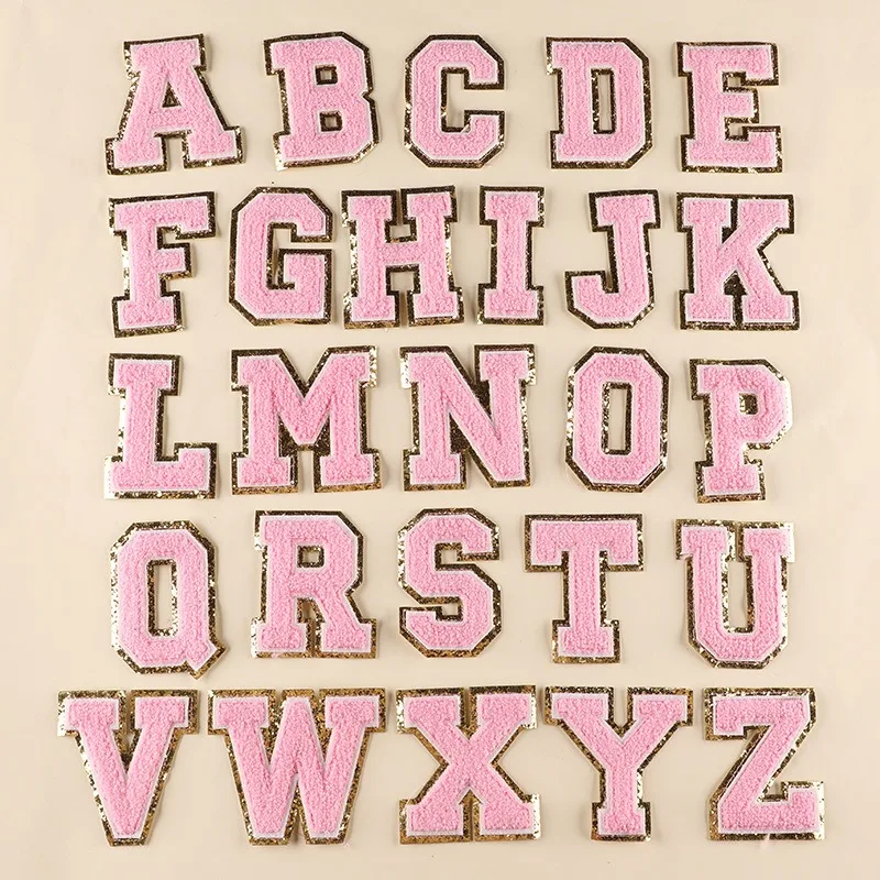 6Cm Towel Embroidery Pink English Letter Embroidery Sticker Ironing 26 Letters Embroidery Chapter Boy Wholesale