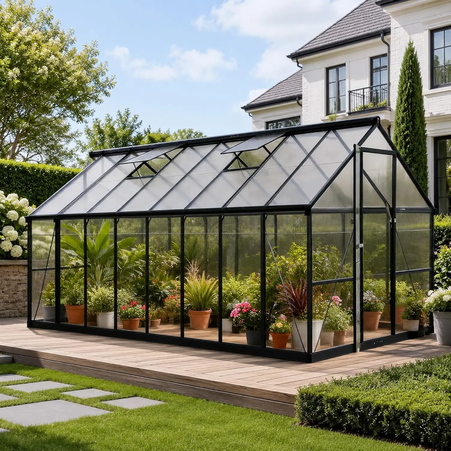

16x8 FT Greenhouse, Polycarbonate Walk-in Green House with Quick Setup Structure, Roof Vent & Aluminum Frame, Large, Customized