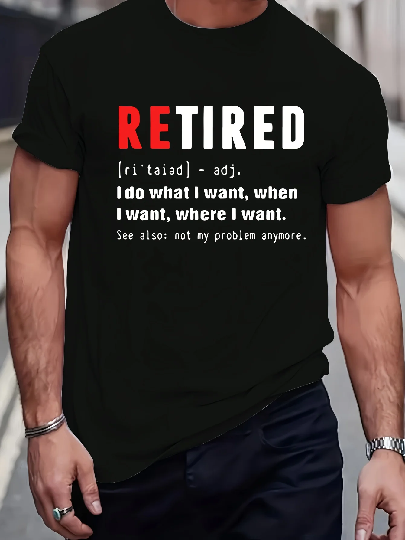 Men's Fun Retirement Quotes Graphic T-Shirt - Brown Red and Black Text Loose Casual Shirt - Breathable Everyday Top