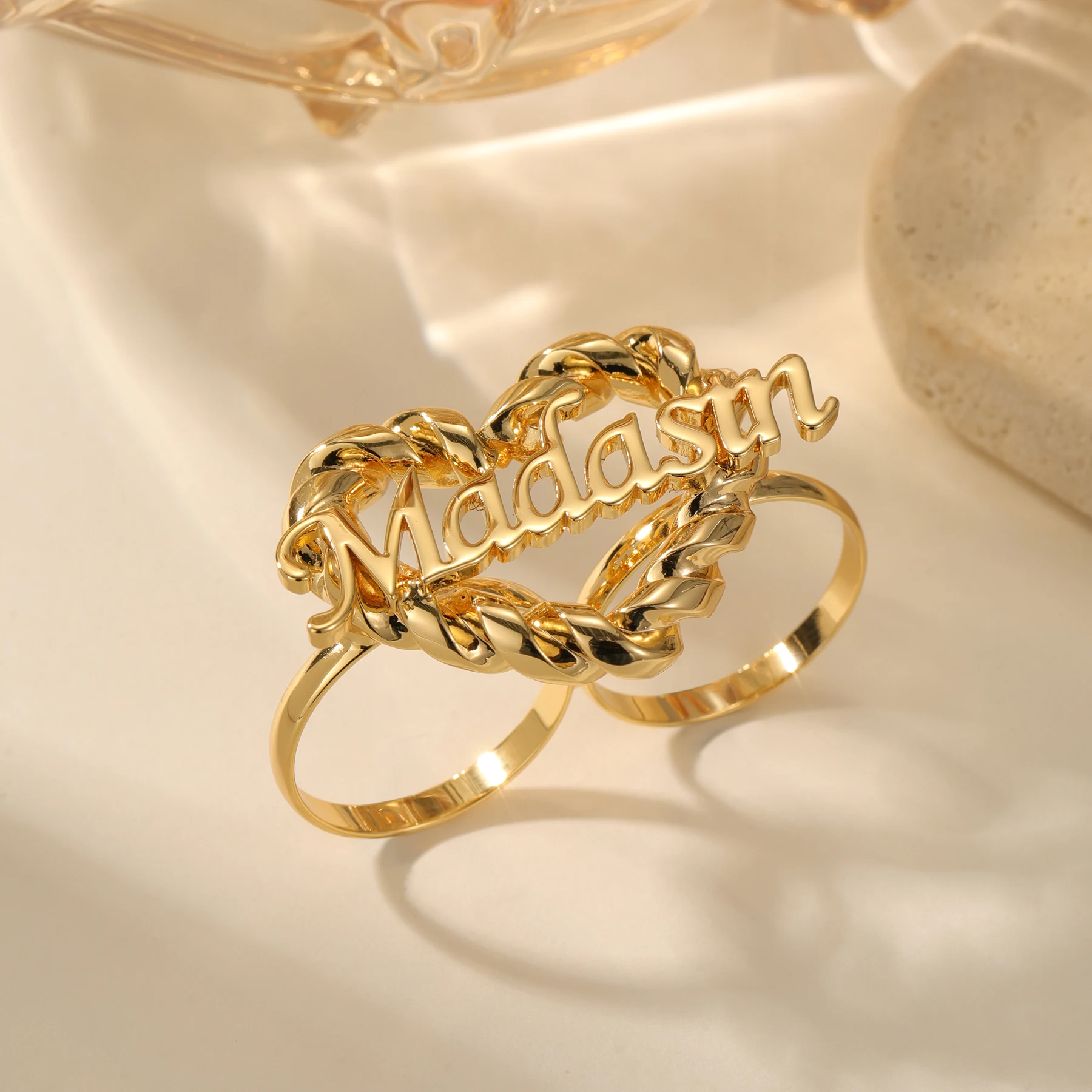 Heart Custom Name Ring 3D Jewelry Personalized Couple Ring Stainless Steel Waterproof 18K Gold Plated Love Ring Gift For Women